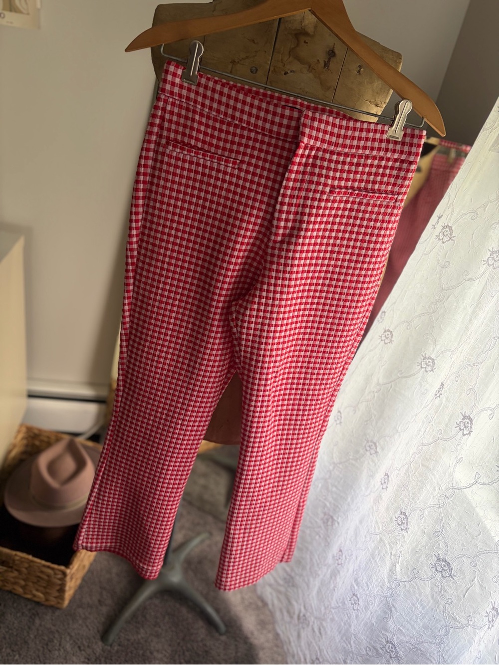 Zara Red and White Gingham Trousers